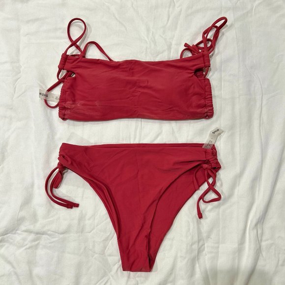 SHEIN RED CONVERTIBLE TIE/STRAPLESS BIKINI SET - Picture 1 of 3